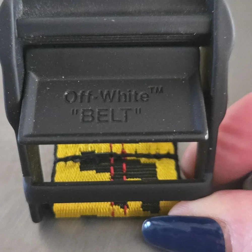 OFF-WHITE Industrial Yellow Black Web Logo Belt Virgil Abloh Metal Buckle